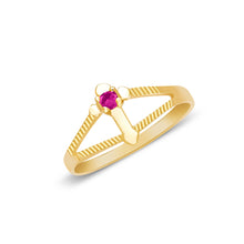 Ioka Jewelry - 14K Yellow Solid Gold Women's Fancy Cross With Red Round Cut Cubic Zirconia CZ Ring