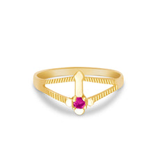 Ioka Jewelry - 14K Yellow Solid Gold Women's Fancy Cross With Red Round Cut Cubic Zirconia CZ Ring