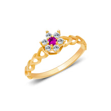 Ioka Jewelry - 14K Yellow Solid Gold Women's Fancy Dual Gem Red Star Flower Cubic Zirconia CZ Ring