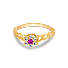 Ioka Jewelry - 14K Yellow Solid Gold Women's Fancy Dual Gem Red Star Flower Cubic Zirconia CZ Ring