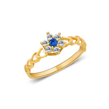 Ioka Jewelry - 14K Yellow Solid Gold Women's Fancy Dual Gem Blue Star Flower Cubic Zirconia CZ Ring