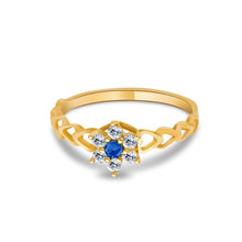 Ioka Jewelry - 14K Yellow Solid Gold Women's Fancy Dual Gem Blue Star Flower Cubic Zirconia CZ Ring