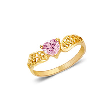 Ioka Jewelry - 14K Yellow Solid Gold Women's Fancy Pink Heart Cubic Zirconia CZ Ring