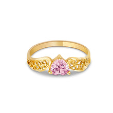 Ioka Jewelry - 14K Yellow Solid Gold Women's Fancy Pink Heart Cubic Zirconia CZ Ring