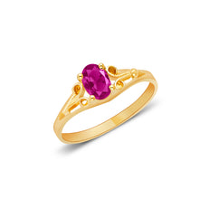 Ioka Jewelry - 14K Yellow Solid Gold Women's Fancy Red Oval Cubic Zirconia CZ Ring