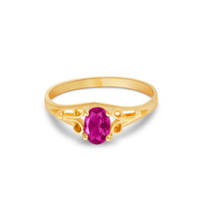 Ioka Jewelry - 14K Yellow Solid Gold Women's Fancy Red Oval Cubic Zirconia CZ Ring