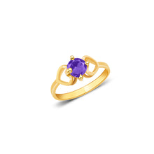Ioka Jewelry - 14K Yellow Solid Gold February Purple Birth Stone Cubic Zirconia CZ Infant Baby Ring