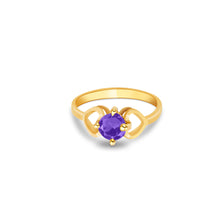 Ioka Jewelry - 14K Yellow Solid Gold February Purple Birth Stone Cubic Zirconia CZ Infant Baby Ring