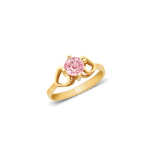 Ioka Jewelry - 14K Yellow Solid Gold October Pink Birth Stone Cubic Zirconia CZ Infant Baby Ring