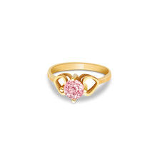 Ioka Jewelry - 14K Yellow Solid Gold October Pink Birth Stone Cubic Zirconia CZ Infant Baby Ring