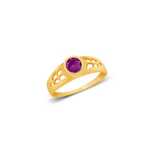 Ioka Jewelry - 14K Yellow Solid Gold February Purple Birth Stone Cubic Zirconia CZ Infant Baby Ring