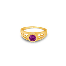 Ioka Jewelry - 14K Yellow Solid Gold February Purple Birth Stone Cubic Zirconia CZ Infant Baby Ring