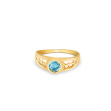 Ioka Jewelry - 14K Yellow Solid Gold March Light Blue Birth Stone Cubic Zirconia CZ Infant Baby Ring