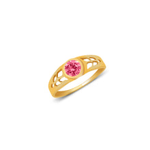 Ioka Jewelry - 14K Yellow Solid Gold October Pink Birth Stone Cubic Zirconia CZ Infant Baby Ring