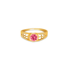 Ioka Jewelry - 14K Yellow Solid Gold October Pink Birth Stone Cubic Zirconia CZ Infant Baby Ring