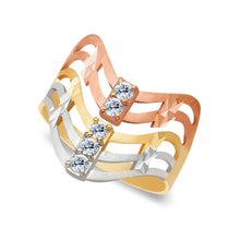 Ioka Jewelry - 14K Tri Color Solid Gold Semanario 15MM Cubic Zirconia CZ Ring