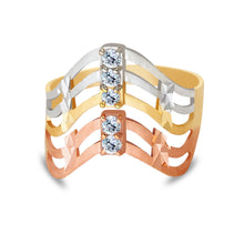 Ioka Jewelry - 14K Tri Color Solid Gold Semanario 15MM Cubic Zirconia CZ Ring