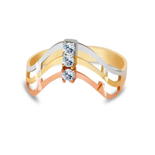 Ioka Jewelry - 14K Tri Color Solid Gold Semanario 8MM Cubic Zirconia CZ Ring
