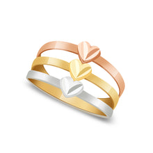 Ioka Jewelry - 14K Tri Color Solid Gold Triple Heart Semanario Ring