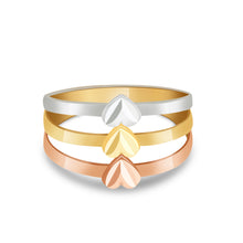 Ioka Jewelry - 14K Tri Color Solid Gold Triple Heart Semanario Ring