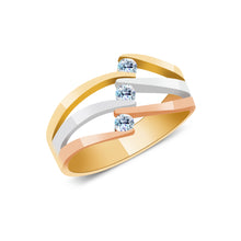 Ioka Jewelry - 14K Tri Color Solid Gold Semanario Triple Cubic Zirconia CZ Ring