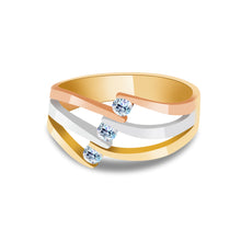 Ioka Jewelry - 14K Tri Color Solid Gold Semanario Triple Cubic Zirconia CZ Ring