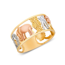 Ioka Jewelry - 14K Tri Color Solid Gold 10MM Lucky Signs Ring