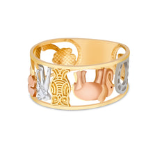 Ioka Jewelry - 14K Tri Color Solid Gold 10MM Lucky Signs Ring
