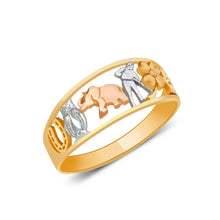 Ioka Jewelry - 14K Tri Color Solid Gold 8MM Lucky Signs Ring