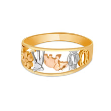 Ioka Jewelry - 14K Tri Color Solid Gold 8MM Lucky Signs Ring