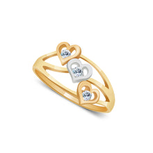 Ioka Jewelry - 14K Yellow Solid Gold Semanario Tri Heart Cubic Zirconia CZ Ring