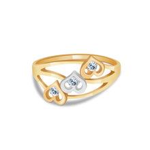 Ioka Jewelry - 14K Yellow Solid Gold Semanario Tri Heart Cubic Zirconia CZ Ring
