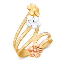 Ioka Jewelry - 14K Tri Color Solid Gold Triple Flower Ring