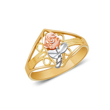 Ioka Jewelry - 14K Tri Color Solid Gold Rose Flower Ring