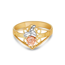 Ioka Jewelry - 14K Tri Color Solid Gold Rose Flower Ring