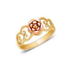 Ioka Jewelry - 14K Two Tone Solid Gold Flower Ring