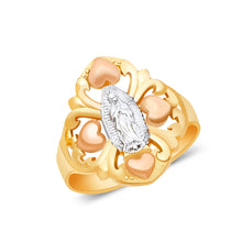 Ioka Jewelry - 14K Tri Color Solid Gold Religious Hearts Ring