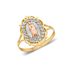 Ioka Jewelry - 14K Tri Color Solid Gold Religious Cubic Zirconia CZ Ring