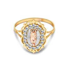 Ioka Jewelry - 14K Tri Color Solid Gold Religious Cubic Zirconia CZ Ring