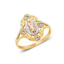 Ioka Jewelry - 14K Two Tone Solid Gold Religious Cubic Zirconia CZ Ring