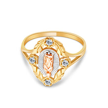 Ioka Jewelry - 14K Two Tone Solid Gold Religious Cubic Zirconia CZ Ring