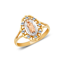 Ioka Jewelry - 14K Tri Color Solid Gold Religious Cubic Zirconia CZ Ring