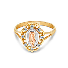 Ioka Jewelry - 14K Tri Color Solid Gold Religious Cubic Zirconia CZ Ring
