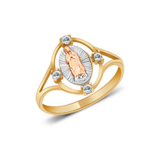 Ioka Jewelry - 14K Tri Color Solid Gold Religious Cubic Zirconia CZ Ring