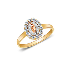 Ioka Jewelry - 14K Tri Color Solid Gold Religious Cubic Zirconia CZ Ring
