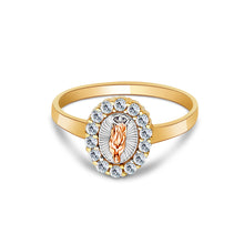 Ioka Jewelry - 14K Tri Color Solid Gold Religious Cubic Zirconia CZ Ring