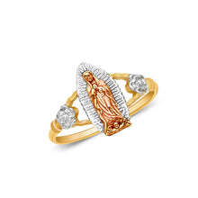 Ioka Jewelry - 14K Tri Color Solid Gold Religious With Flowers Ring