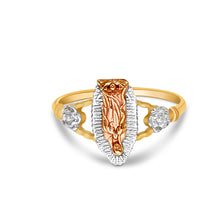Ioka Jewelry - 14K Tri Color Solid Gold Religious With Flowers Ring