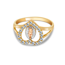 Ioka Jewelry - 14K Tri Color Solid Gold Religious Heart Cubic Zirconia CZ Ring