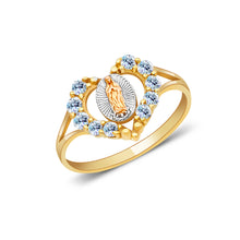Ioka Jewelry - 14K Tri Color Solid Gold Religious Heart Cubic Zirconia CZ Ring